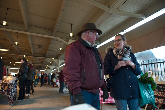 (Leah Hogsten | The Salt Lake Tribune) Dale Batty takes an order from Amanda Stole a new transplant from Kansas City who believes in supporting local farmers. Dale Batty raises hormone-free chickens and sells them at the Salt Lake City farmer's markets. Utah's agriculture rules force Batty to sell chickens "whole" Ñ not cut, even though that's what his customers request and it would be more profitable. Batty is working with his state representative to pass a Food Freedom Bill, which could help remedy the situation and will likely be introduced during the 2018 legislative session.