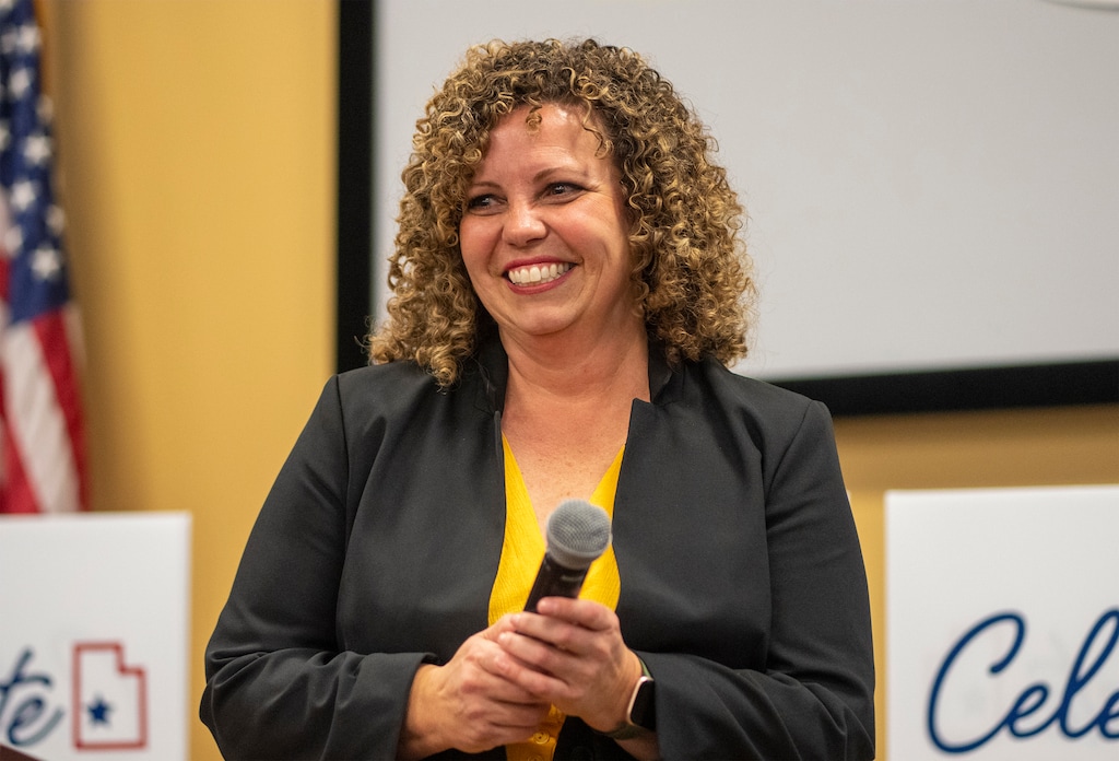 (Rick Egan | The Salt Lake Tribune) Celeste Maloy speaks to supporters after the race was called, on Tuesday, Nov. 21, 2023. Maloy spent more than $500k to win Utah’s special congressional election this year.