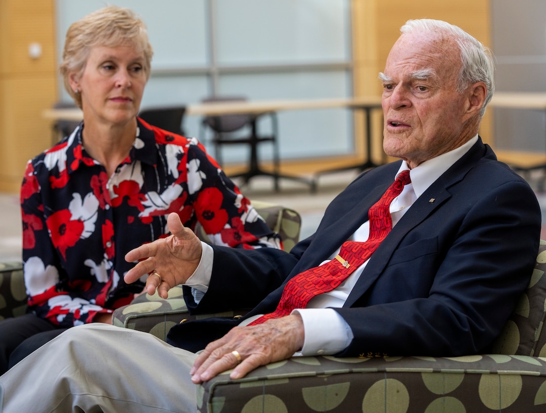(Rick Egan | The Salt Lake Tribune) Katie Eccles listen as her dad, Spence Eccles, talks about the Eccles family donation to the University of Utah Medical School, on Tuesday, June 8, 2021.