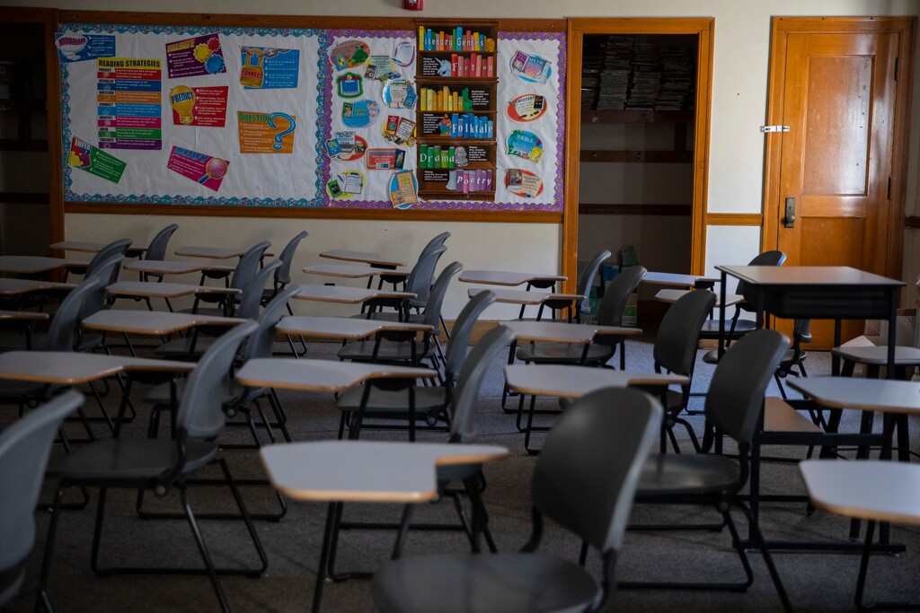 (Calla Kessler | The New York Times) An empty classroom on April 15, 2020.