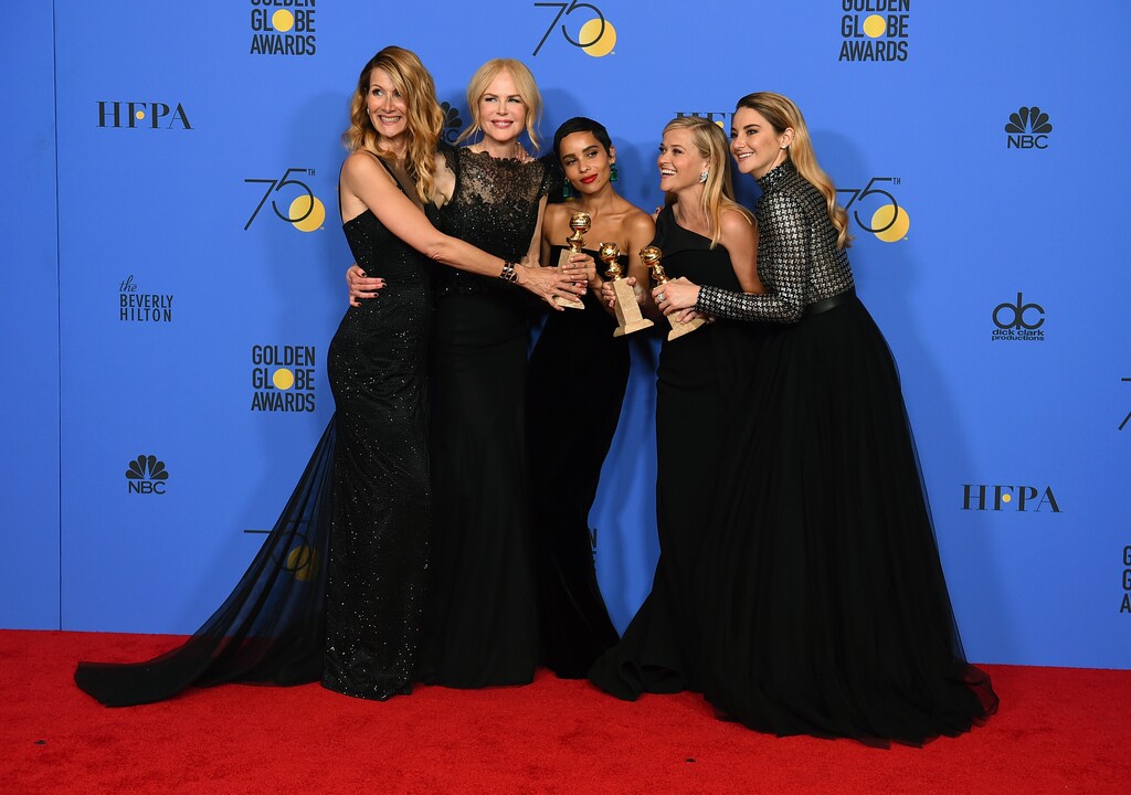 (Photo by Jordan Strauss/Invision/AP) Laura Dern, from left, Nicole Kidman, Zoe Kravitz, Reese Witherspoon and Shailene Woodley pose in the press room with the award for best television limited series or motion picture made for television for "Big Little Lies" at the 75th annual Golden Globe Awards at the Beverly Hilton Hotel on Sunday, Jan. 7, 2018, in Beverly Hills, Calif.