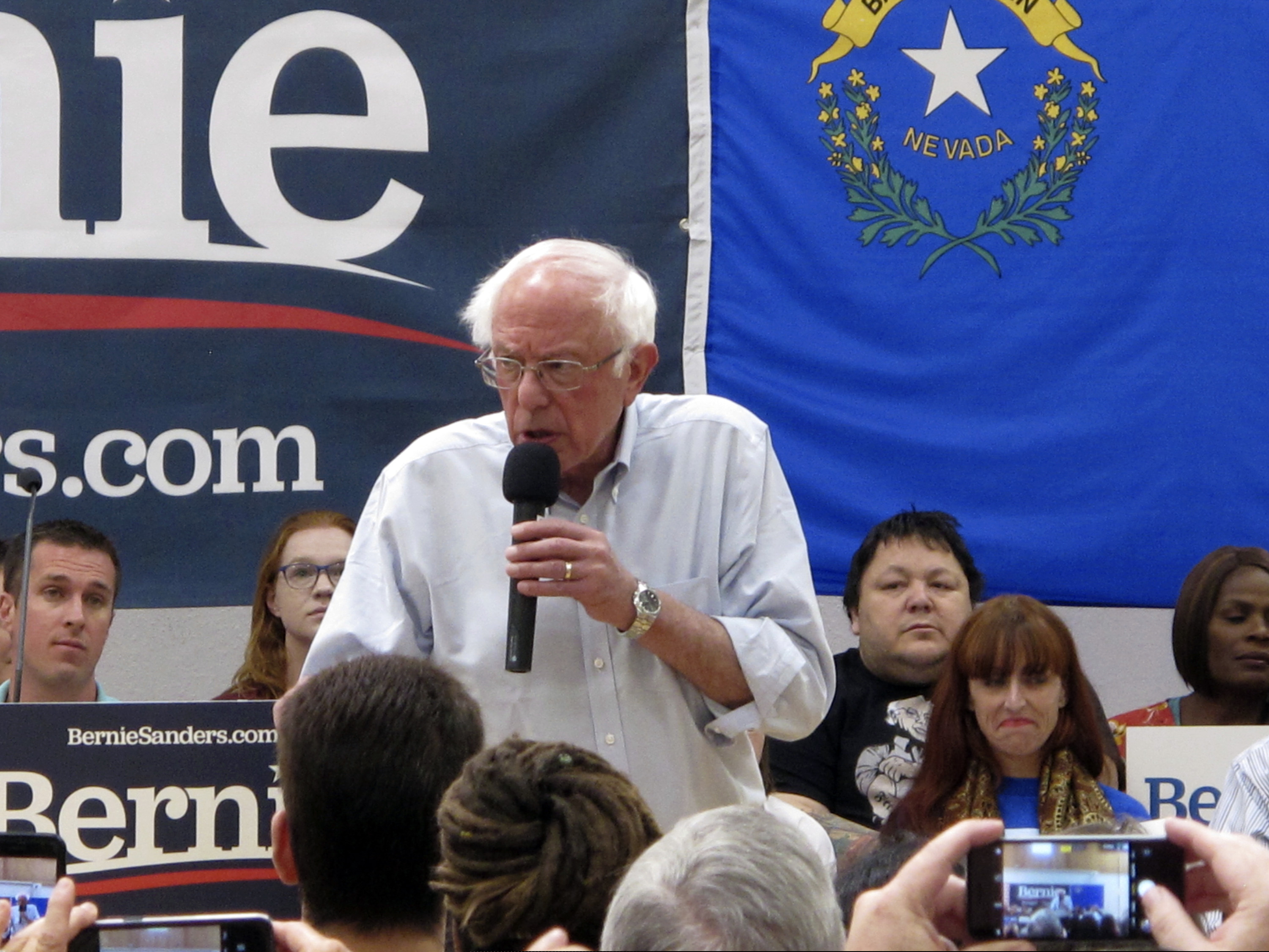 (Scott Sonner | AP file photo) Sen. Bernie Sanders, I-Vt., talks to several hundred people while campaigning for president at a town hall meeting at the Carson City Convention Center, Friday, Sept. 13, 2019, in Carson City, Nev. He said former Vice President Joe Biden is distorting Sanders' "Medicare for All" health care plan.