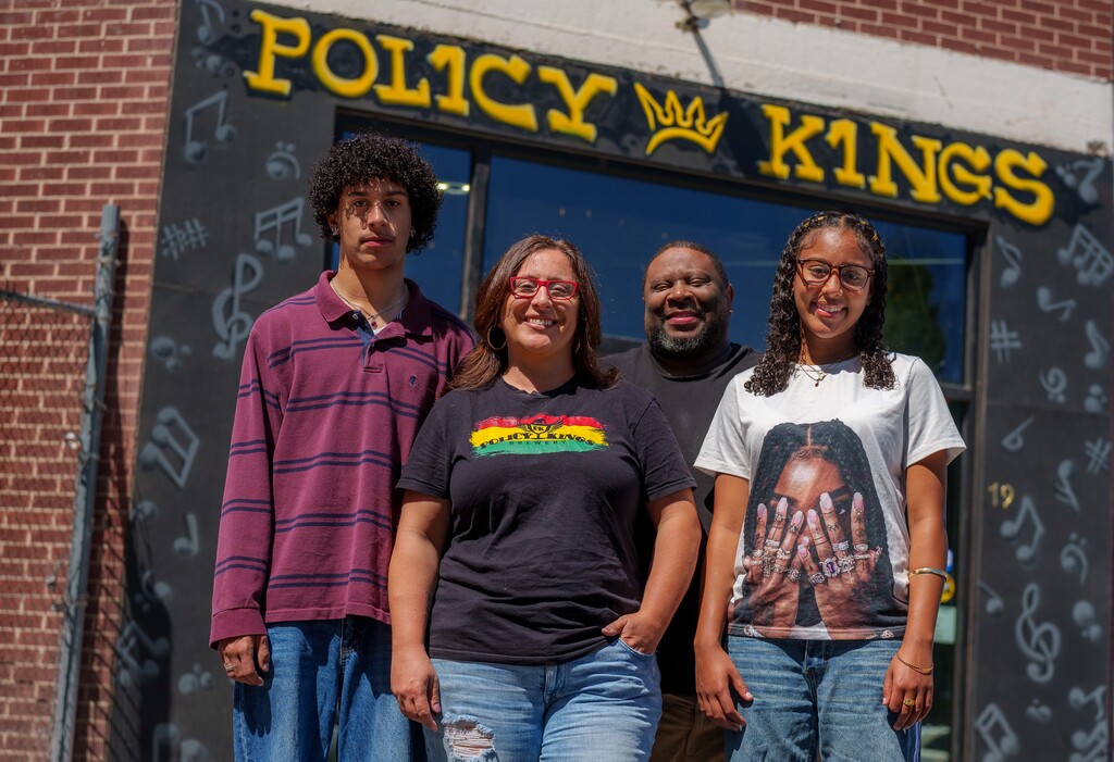 (Trent Nelson  |  The Salt Lake Tribune) Myles, Sara, Deandre and Alyvia Ridgel at Policy Kings, a new brewery in the Central Ninth neighborhood in Salt Lake City on Tuesday, July 8, 2025.