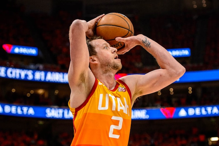 (Trent Nelson | The Salt Lake Tribune)  
Utah Jazz host the Oklahoma City Thunder, Game 3, NBA playoff basketball in Salt Lake City, Saturday April 21, 2018. Utah Jazz forward Joe Ingles (2).