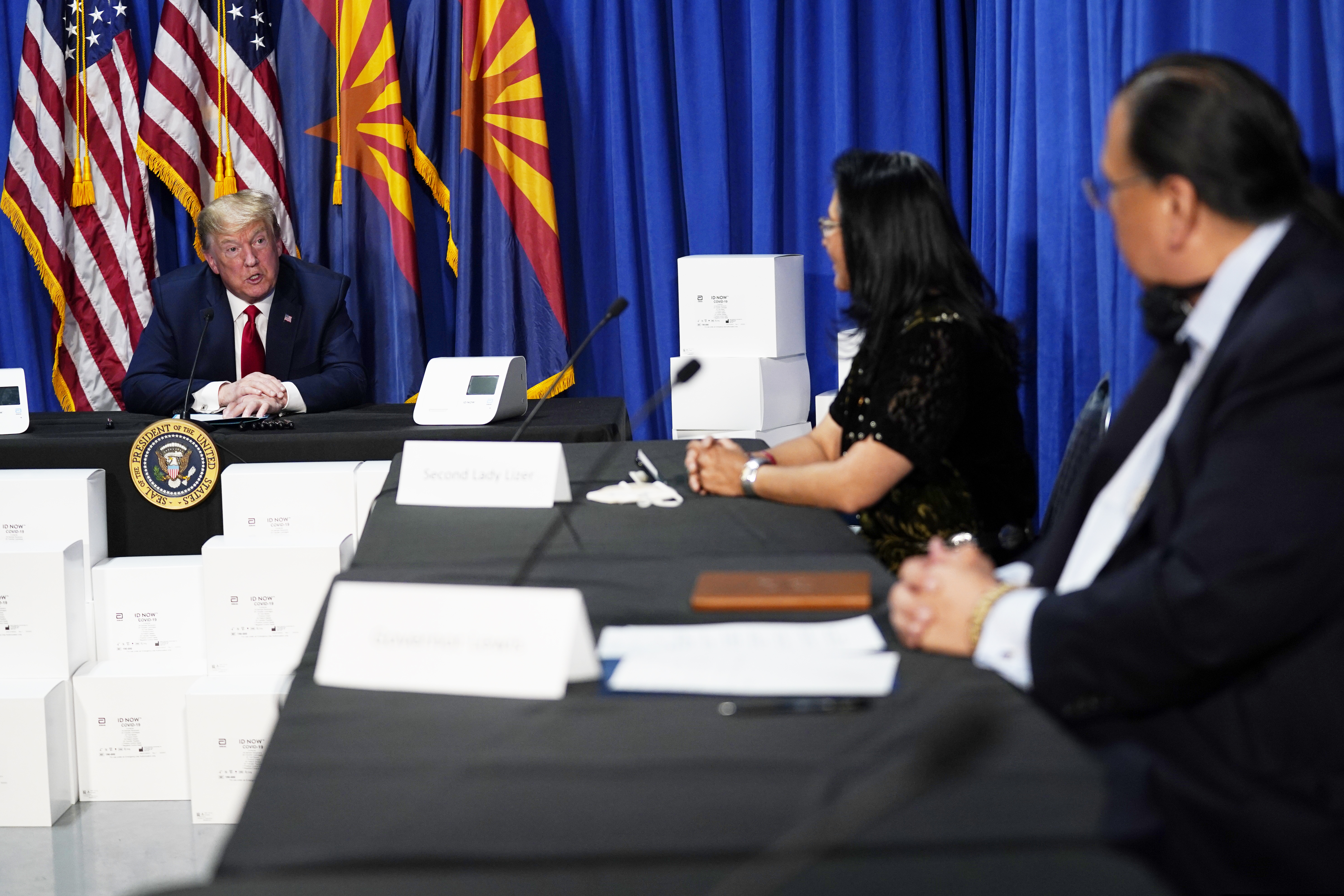 (Evan Vucci | AP) President Donald Trump speaks during a roundtable on supporting Native Americans, Tuesday, May 5, 2020, in Phoenix.