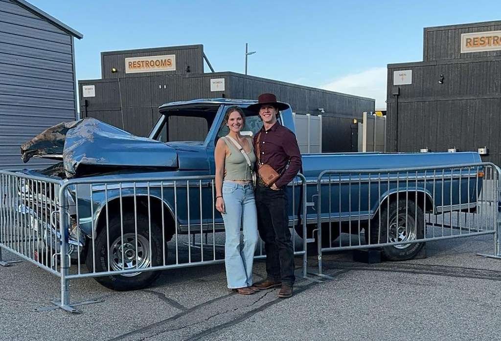 (Ison Sewell) Ison Sewell and his wife, Ellie Sewell, at a Post Malone Concert in Utah in September 2024 at Utah First Credit Union. Sewell sued the University of Utah for allegedly failing to provide proper ADA accommodations at a Post Malone concert in April 2025. In April, the case was settled. 