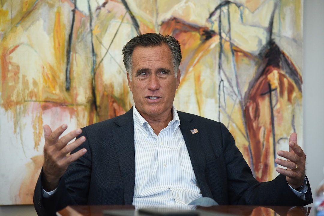 (Francisco Kjolseth | The Salt Lake Tribune) Sen. Mitt Romney speaks with the editorial board of The Salt Lake Tribune on Wednesday, Aug. 21, 2019.