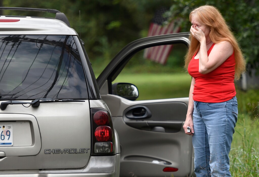 (Steve Ruark  |  AP Photo)  Shirley Pollack, of Perryville, Md. reacts to what authorities have called a shooting with multiple victims in Perryman, Md. on Thursday, Sept. 20, 2018. Authorities say multiple people have been shot in northeast Maryland in what the FBI is describing as an "active shooter situation."   Pollack was concerned about her son  who worked near the scene of the shooting.