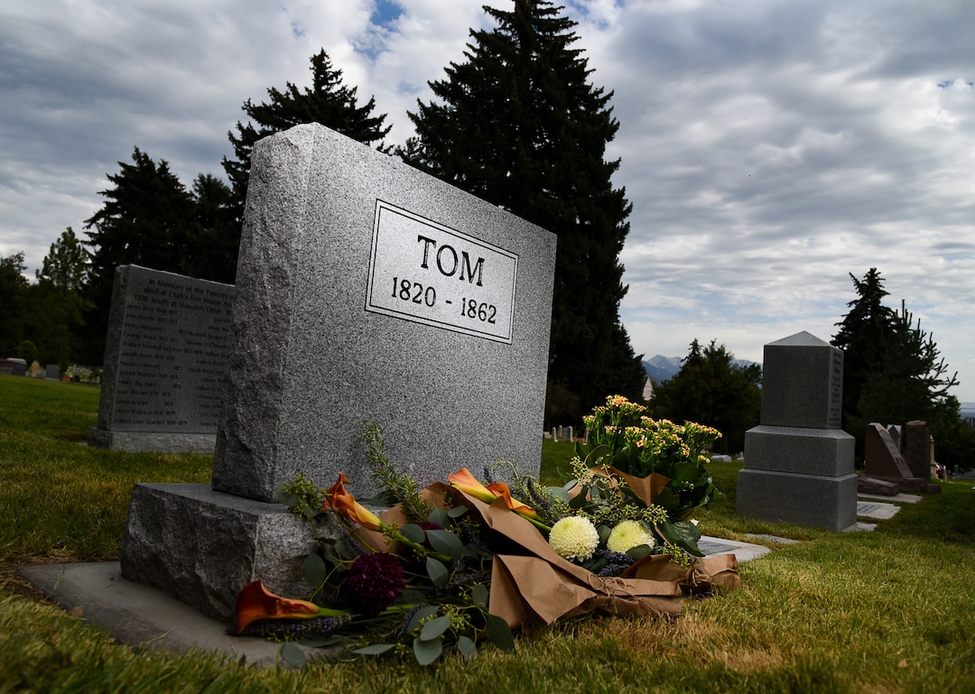(Francisco Kjolseth  |  The Salt Lake Tribune)  In conjunction with the 400th anniversary of the arrival of African slaves in the United States, Salt Lake City dedicated the first grave marker for Tom, an enslaved Black pioneer who was buried in the Salt Lake City Cemetery in 1862. The placement and dedication of the marker on Thursday, Aug. 22, 2019, is the result of research initially conducted by Mark Smith, the former sexton of the Cemetery.