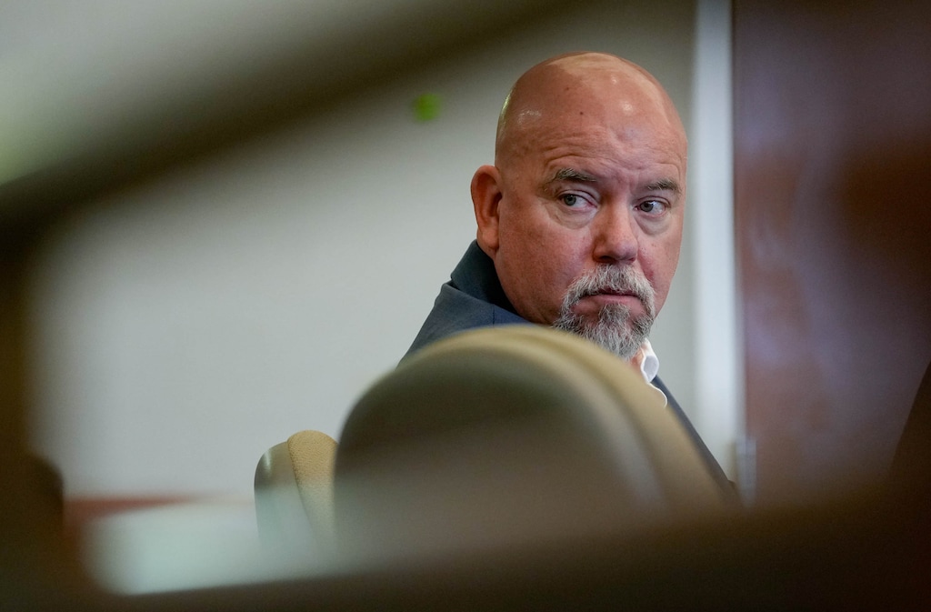 (Francisco Kjolseth | The Salt Lake Tribune) Kasey Newman, charged in two separate sexual assault cases, appears in 3rd District Court for a preliminary hearing on Tuesday, Sept. 9, 2025. He is the owner of Bar à Vin, a Salt Lake City wine bar.