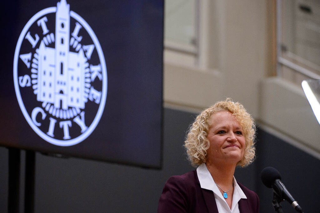 (Trent Nelson | Tribune file photo) In this January file photo, Salt Lake City Mayor Jackie Biskupski gives her State of the City address at East High School in Salt Lake City, Jan. 17, 2019. On Tuesday she testified before Congress about local efforts to cut carbon emissions and the importance of the federal government in leading the fight against climate change.