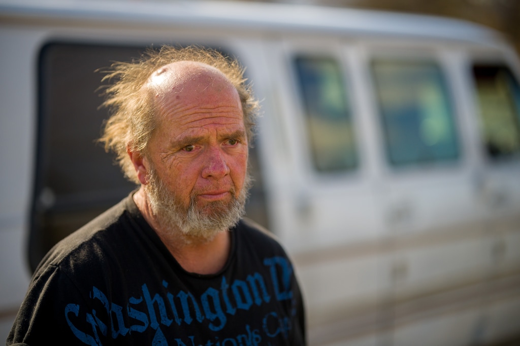 (Trent Nelson  |  The Salt Lake Tribune) Lee Littleford lives in his van, moving from spot to spot in Salt Lake City on Wednesday, Nov. 10, 2021. Littleford is known for delivering food to others in the community experiencing homelessness.