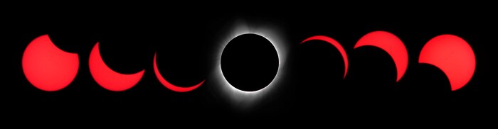 (Rick Egan  |  The Salt Lake Tribune) Photo composite of the Solar eclipse, at Melaleuca Baseball Park, in Idaho Falls, Monday, August 21, 2017.