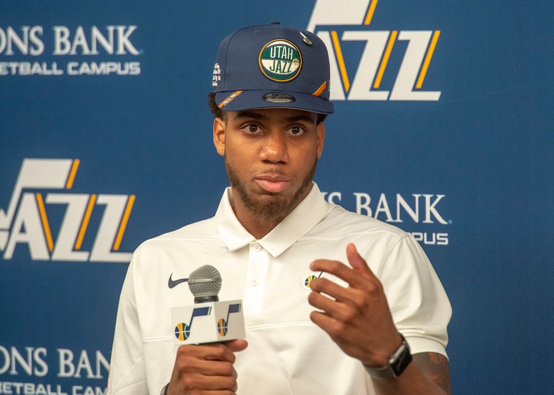 (Rick Egan  |  The Salt Lake Tribune)   Utah Jazz draft pick Justin Wright-Foreman answers a questions during a news conference at the Zions Bank Basketball Campus, Thursday, June 27, 2019.