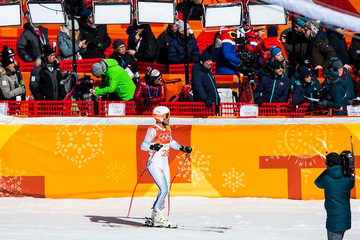 (Chris Detrick  |  The Salt Lake Tribune)  USA's Jared Goldberg competes in the Men's Alpine Combined at Jeongseon Alpine Centre during the Pyeongchang 2018 Winter Olympics Tuesday, February 13, 2018.  Goldberg finished the downhill section in 9th place with a time of 1:20.02.