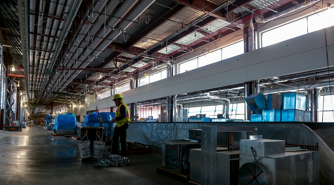 Leah Hogsten  |  The Salt Lake Tribune Over 1,800 tradesmen are working on the new Salt Lake City International Airport expansion project, Monday, Oct. 22, 2018. The first phase construction of the $3.6 billion project is due to open in 700 days. Nearing completion is the new concourse for aircraft gates, an enclosed terminal, the steel skeleton of a new "gateway" building, a five-story parking garage and elevated roadways. 