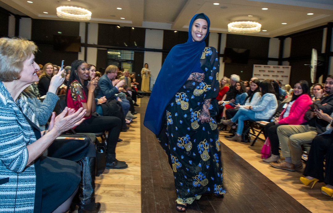 (Rick Egan  |  The Salt Lake Tribune)     RIdwan Ali walks the runway, representing Somalia, during the 9th annual Women of the World Fashion Show Gala, Wednesday, March 6, 2019.