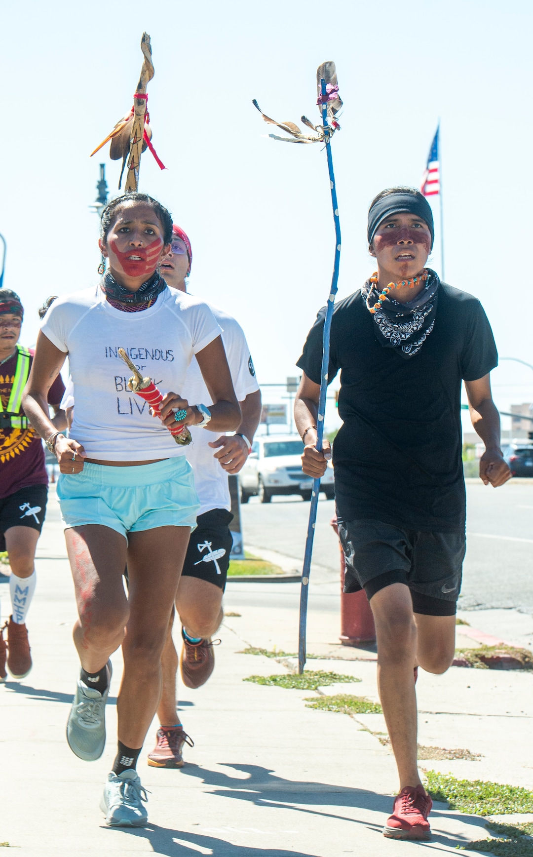 (Rick Egan  |  The Salt Lake Tribune)   Jordan Daniel and Willson Atene on Saturday, Sept. 5, 2020. Ten Native American runners ran from Bears Ears National Monument to Salt Lake City for the "Running As Medicine - Indigenous Youth Prayer Run" to demonstrate resilience in overcoming issues in native communities including COVID-19, race relations, water, electricity and Missing and Murdered Indigenous Women and Girls (MMIWG).