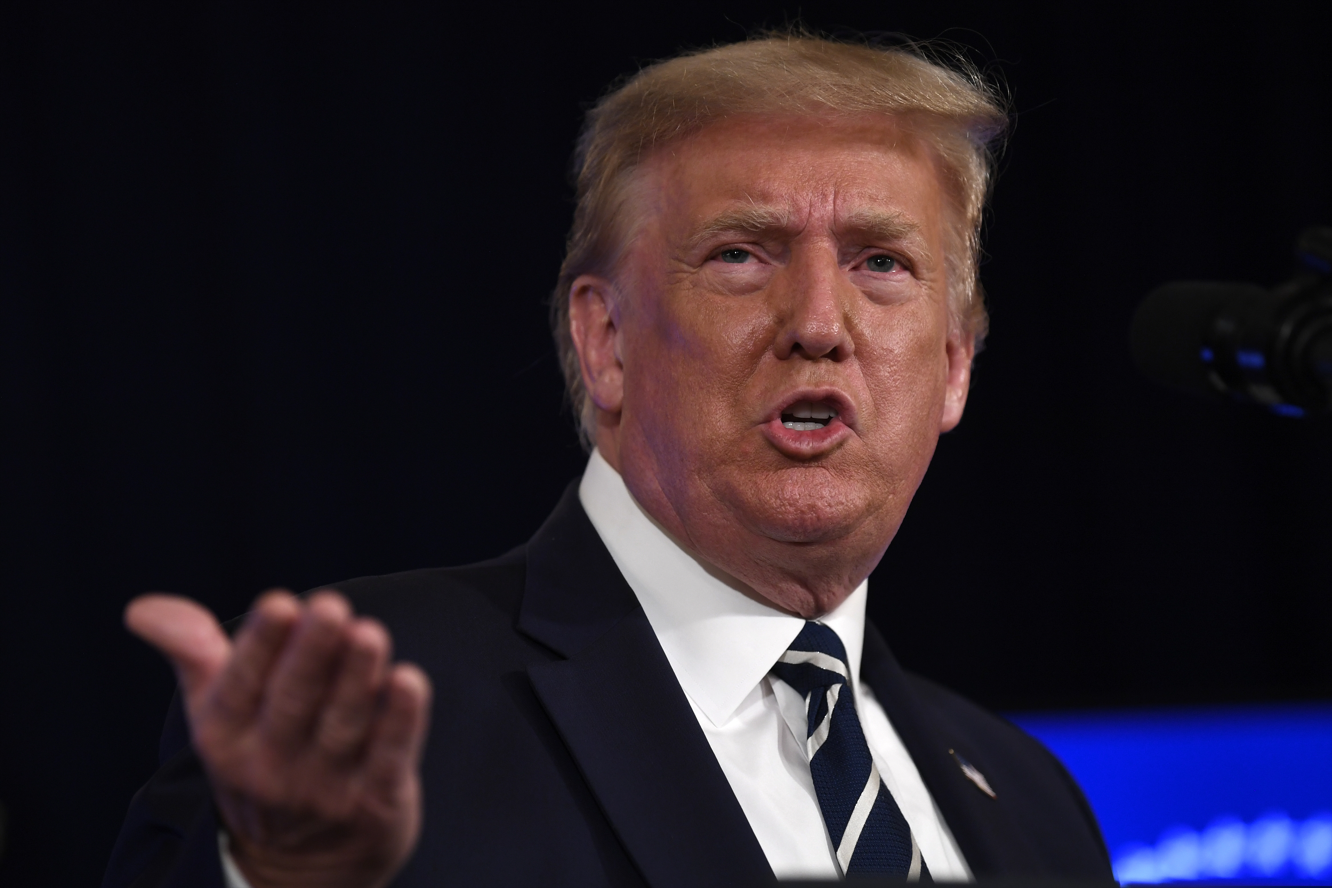 (Susan Walsh | AP)  President Donald Trump speaks at Trump National Golf Club Bedminster in Bedminster, N.J., Friday, Aug. 7, 2020.