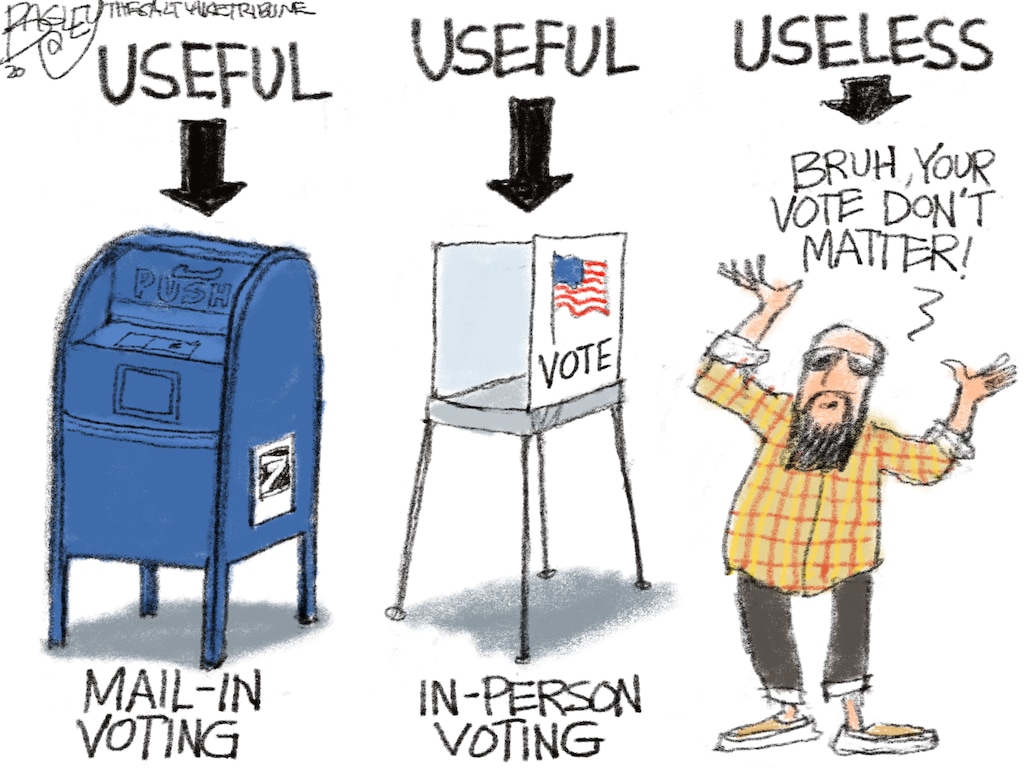 (Pat Bagley | The Salt Lake Tribune) This cartoon, titled "Vote!," appears in The Salt Lake Tribune on Thursday, Sept. 24, 2020.