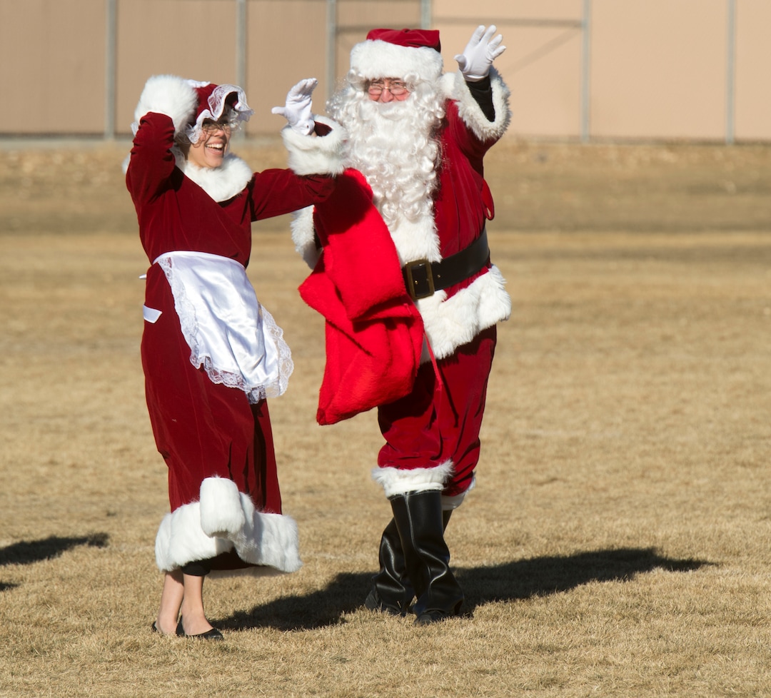 (Rick Egan  |  The Salt Lake Tribune) Santa and Mrs Claus greet students at Centennial Elementary School, in Roosevelt, Utah, as volunteer pilots from the Utah Wing of Angel Flight West,  brought school supplies and gifts to students in Roosevelt on their annual Santa Flight. Friday, December 8, 2017.