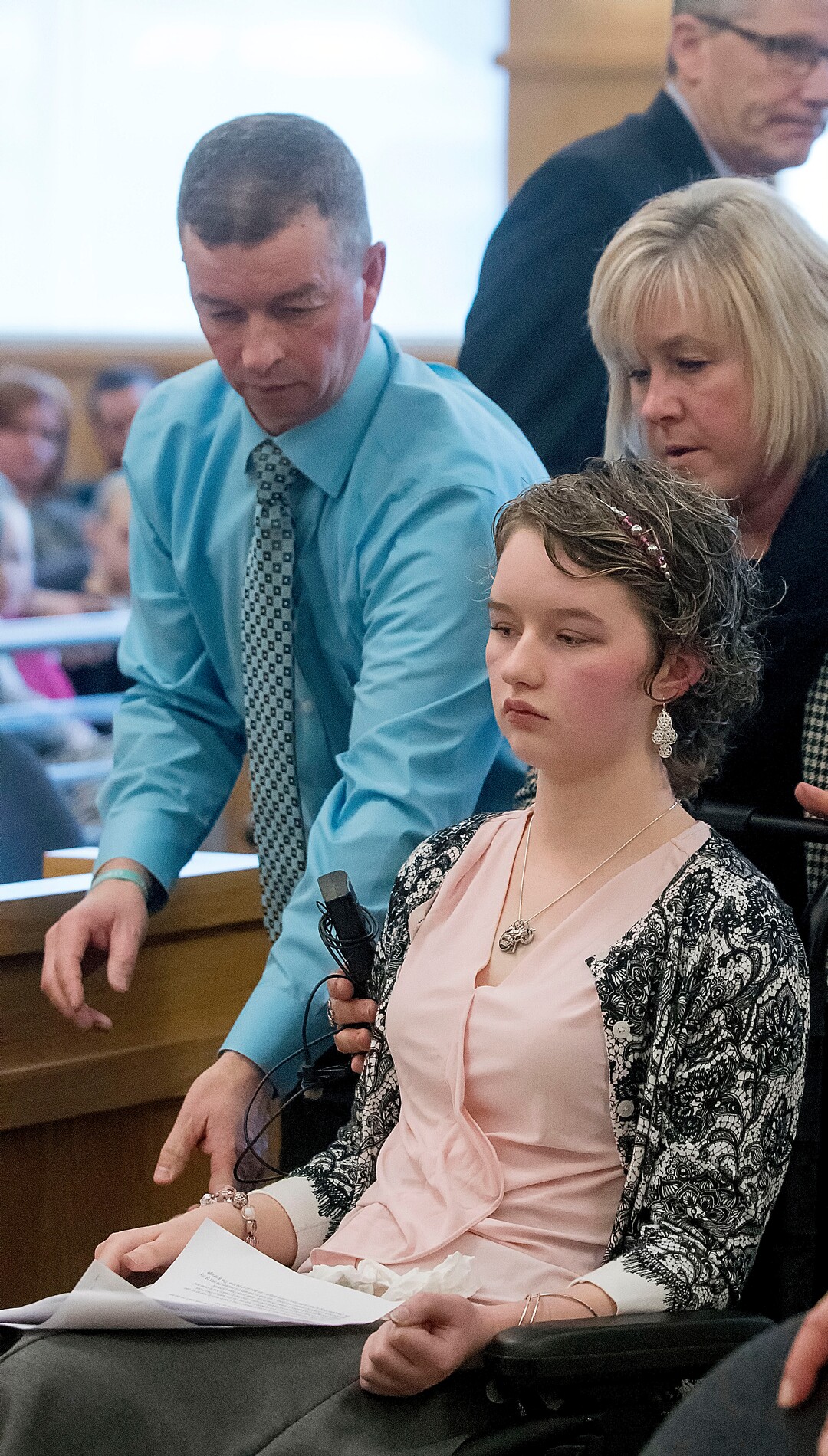 (Eli Lucero  |  Herald Journal, pool) Colter Peterson's sentencing hearing for attempted aggravated murder and robbery, Thursday, Feb. 1, 2018, in Logan, Utah. Peterson received a sentence of 15 years to life for shooting Deserae Turner in February 2017, and leaving her for dead in a dry irrigation canal in Smithfield, Utah.