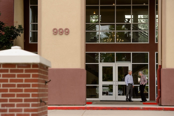 (Trent Nelson  |  The Salt Lake Tribune)
Palmer DePaulis and Pamela Atkinson at the 10 Year Anniversary Celebration at Palmer Court in Salt Lake City on Thursday June 13, 2019.