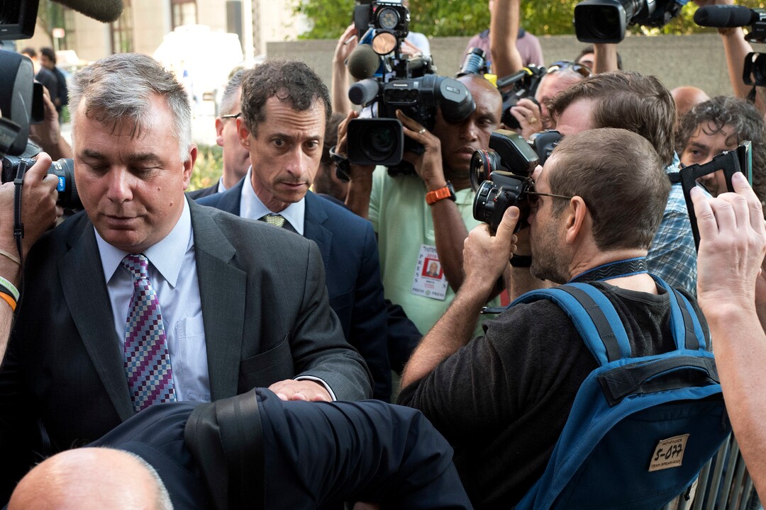 Former Congressman Anthony Weiner (D-N.Y.) arrives at federal court for his sentencing hearing in a sexting scandal, Monday, Sept. 25, 2017, in New York. (AP Photo/Mark Lennihan)