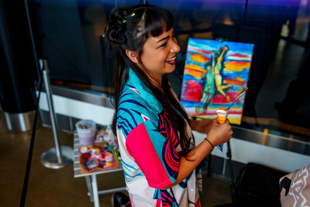 (Trent Nelson | The Salt Lake Tribune) Artist Denyse Davis during a Utah Jazz game at the Delta Center in Salt Lake City on Wednesday, March 19, 2025.