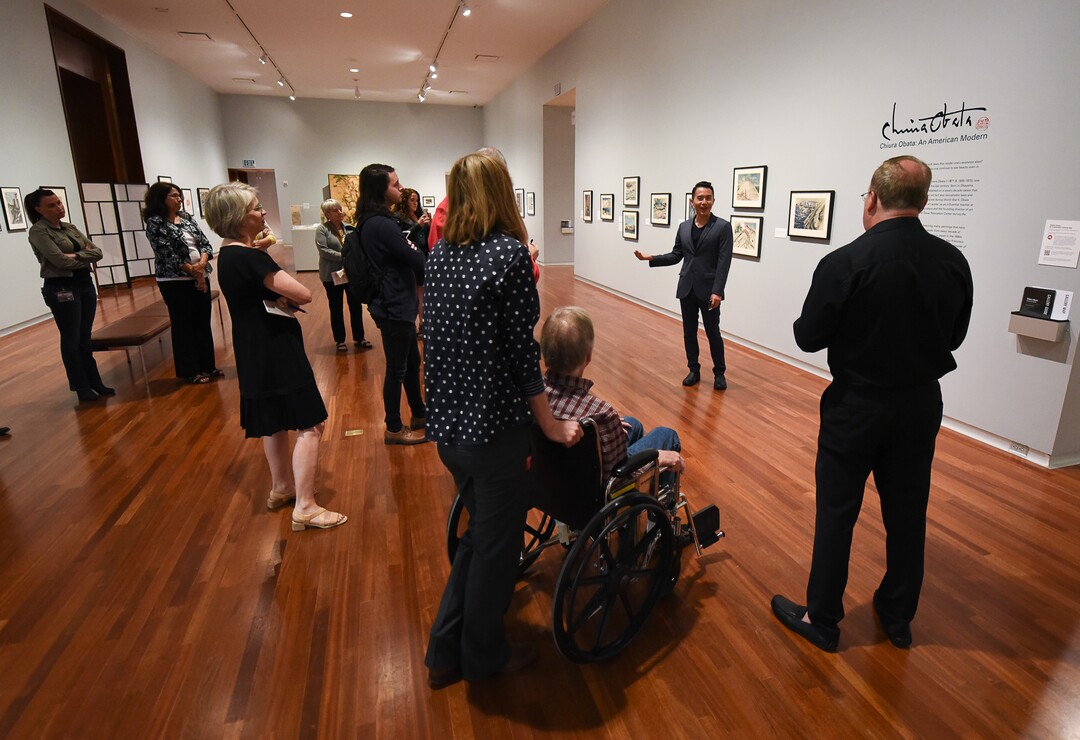 (Francisco Kjolseth  |  The Salt Lake Tribune)  Curator ShiPu Wang, introduces a new exhibit at the Utah Museum of Fine Art, "Chiura Obata: An American Modern," major touring retrospective of Japanese-American artist (1885-1975), whose work captured Western landscapes and his time at the Topaz War Relocation Center (internment camp) during World War II. Exhibit opens Friday, May 25, 2018.