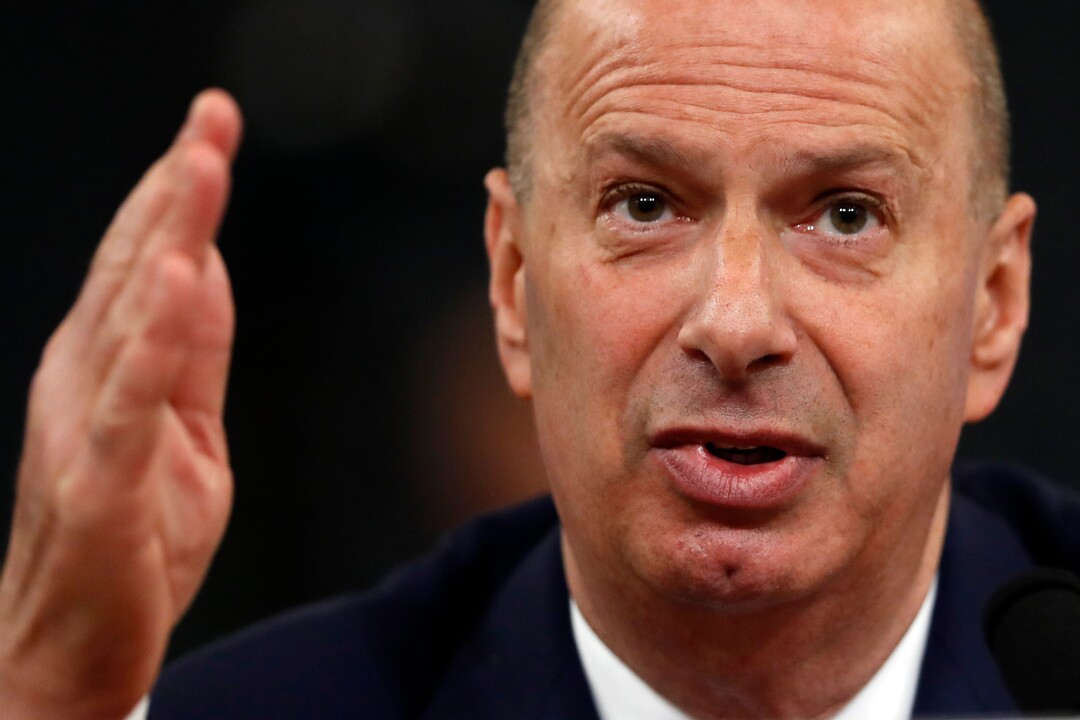 (Andrew Harnik  |  AP photo) U.S. Ambassador to the European Union Gordon Sondland testifies before the House Intelligence Committee on Capitol Hill in Washington, Wednesday, Nov. 20, 2019, during a public impeachment hearing of President Donald Trump's efforts to tie U.S. aid for Ukraine to investigations of his political opponents. 