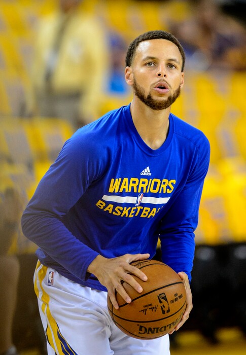 Steve Griffin | The Salt Lake Tribune
Golden State Warriors guard Stephen Curry (30) warms up before the start of the first game of the second round of the NBA playoffs between the Utah Jazz and the Warriors at Oracle Arena in Oakland Tuesday, May 2, 2017.
