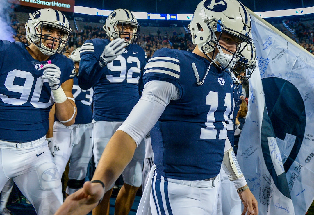 Leah Hogsten  |  The Salt Lake Tribune  as Brigham Young University hosts Hawaii at Lavell Edwards Stadium in Provo, Saturday Oct. 13, 2018. 