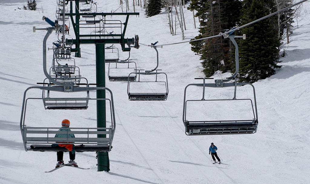 (Francisco Kjolseth  |  The Salt Lake Tribune) Skiers at Deer Valley on Thursday, April 11, 2024. Alterra Mountain Resorts, owner of Deer Valley, plans to add 3,700 acres of skiable terrain.