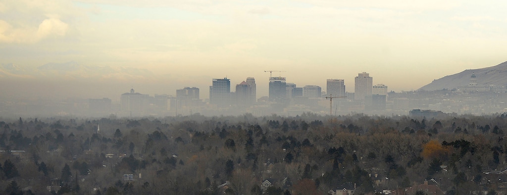 Al Hartmann  |  The Salt Lake TribuneSalt Lake City skyline begins to emerge from fog Monday morning Feb. 15 as seen from Wasatch Blvd and 5500 S. 