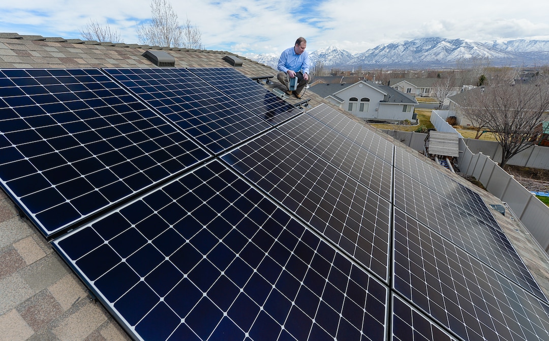(Francisco Kjolseth  |  The Salt Lake Tribune)  Doug McAllister of South Jordan bought a solar panel array from Legend Solar last September. In December, Legend Solar started putting the panels but never finished. McAllister owes more than $12,000 on a loan he took out to finance the panels. The company has indicated to him that they are unable to hire an electrician to finish the job and the array sits idle on his roof, two panels short and unconnected. 