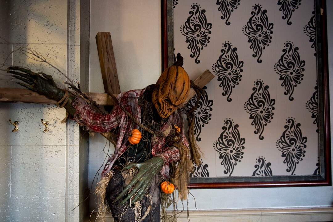 (Jeremy Harmon  |  The Salt Lake Tribune) A custom Halloween decoration is seen at the Vault Bar at Hotel Monaco on Tuesday, Oct. 15, 2019. The downtown Salt Lake City bar has partnered with Nightmare on 13th haunted house to create a Halloween themed experience for bar patrons.