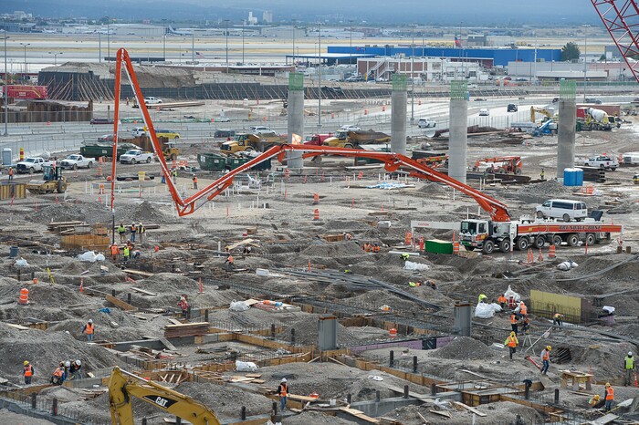 (Francisco Kjolseth  |  The Salt Lake Tribune)  The Salt Lake City Department of Airports gives a tour of the progress being made to replace the three aging terminals with a single central terminal building. Over time, the existing terminal, parking garage and concourses will be completely demolished and replaced with an estimated completion date of 2025.