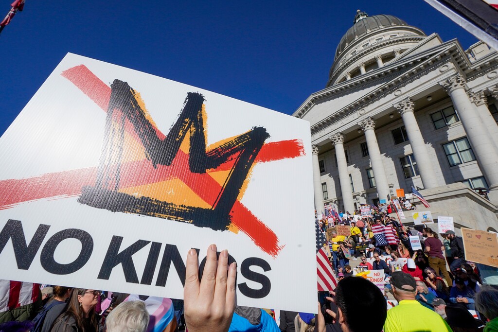 (Chris Samuels | The Salt Lake Tribune) People attend a “No Kings” rally at the Capitol in Salt Lake City, Saturday, Oct. 18, 2025.