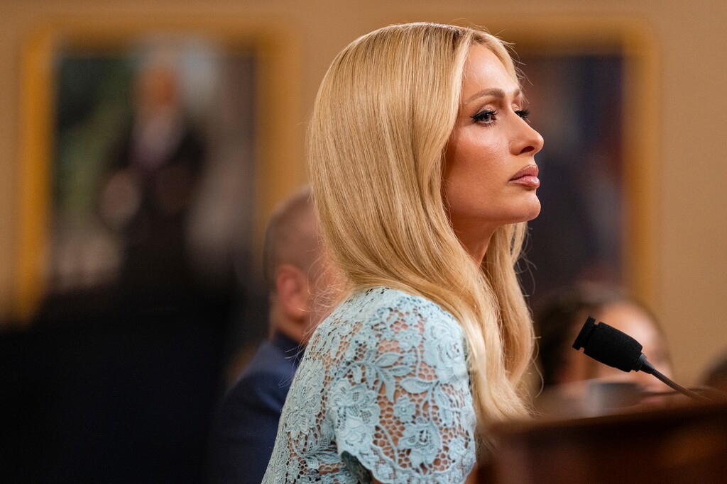 (Eric Lee | The New York Times) Paris Hilton testifies during a House Ways and Means committee hearing on Capitol Hill in Washington, on Wednesday, June 26, 2024. The media personality detailed the abuse she said she suffered at group care facilities as a teenager, in support of a bipartisan effort to prevent child abuse.