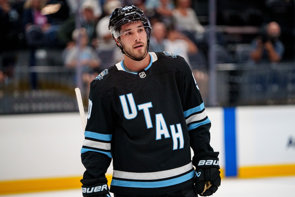 (Trent Nelson  |  The Salt Lake Tribune) Utah Hockey Club defenseman Sean Durzi (50) as Utah Hockey Club hosts the Los Angeles Kings, NHL pre-season hockey in Salt Lake City on Monday, Sept. 23, 2024.