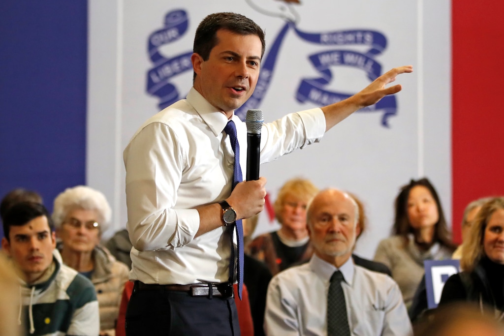 Democratic presidential candidate former South Bend, Ind., Mayor Pete Buttigieg speaks at a town hall meeting at the Iowa Wesleyan University Howe Student Activity Center, in Mount Pleasant, Iowa, Tuesday, Jan. 21, 2020. (AP Photo/Gene J. Puskar)