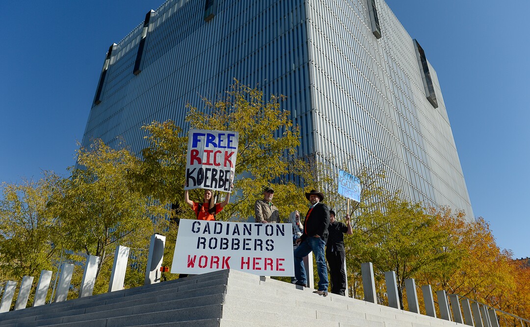(Francisco Kjolseth  |  The Salt Lake Tribune)  Supporters of convicted fraudster Rick Koerber gather ahead of his court sentencing in Salt Lake City at the Federal Courthouse on Tuesday, Oct. 15, 2019, ending a nearly two decade white collar crime saga.