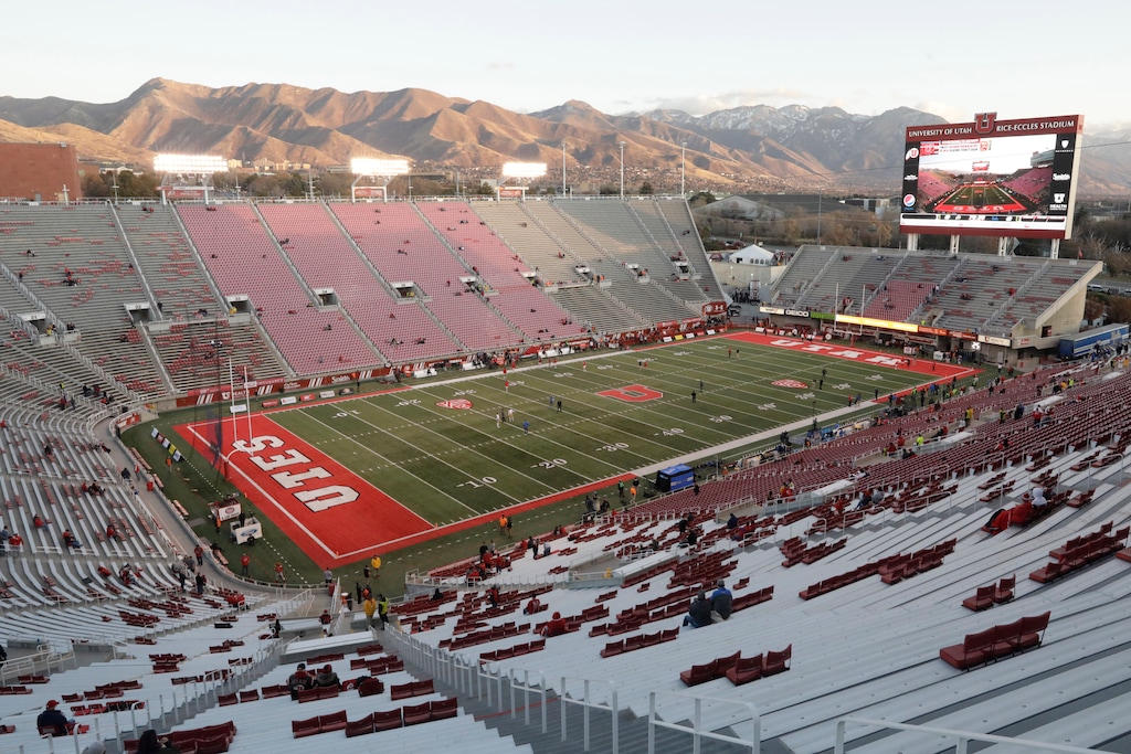 Utah's Rice-Eccles Stadium is shown before the start of the NCAA college football game against UCLA Saturday, Nov. 16, 2019, in Salt Lake City. (AP Photo/Rick Bowmer)