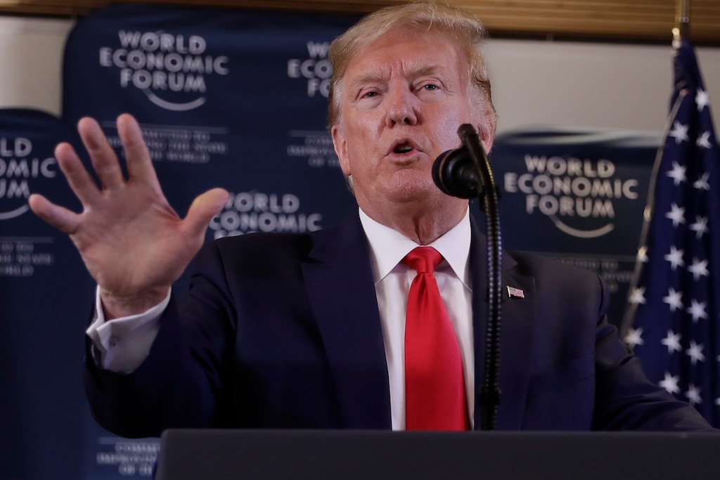 (Evan Vucci | AP) US President Donald Trump speaks during a news conference at the World Economic Forum in Davos, Switzerland, Wednesday, Jan. 22, 2020. Trump's two-day stay in Davos is a test of his ability to balance anger over being impeached with a desire to project leadership on the world stage.