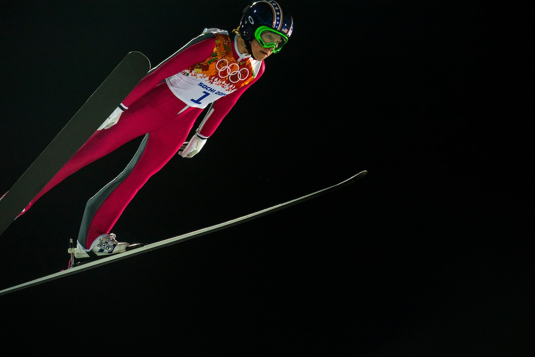 (Chris Detrick  |  Tribune file photo) Park City's Sarah Hendrickson competes in the women's ski jumping competition at the Gorki Ski Jumping Center during the 2014 Sochi Olympic Games Tuesday February 11, 2014. Hendrickson finished in 21st place with a 217.6.
