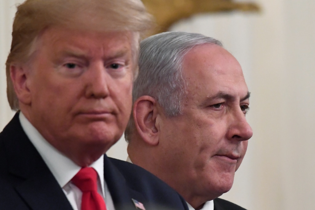 (Susan Walsh | AP) President Donald Trump, left, and Israeli Prime Minister Benjamin Netanyahu, right, during an event in the East Room of the White House in Washington, Tuesday, Jan. 28, 2020, to announce the Trump administration's much-anticipated plan to resolve the Israeli-Palestinian conflict.