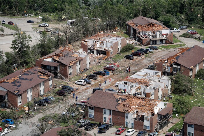 (Jeff Roberson | AP)  Severe storm damage is seen in Jefferson City, Mo., Thursday, May 23, 2019, after a tornado hit overnight. A tornado tore apart buildings in Missouri's capital city as part of an overnight outbreak of severe weather across the state.