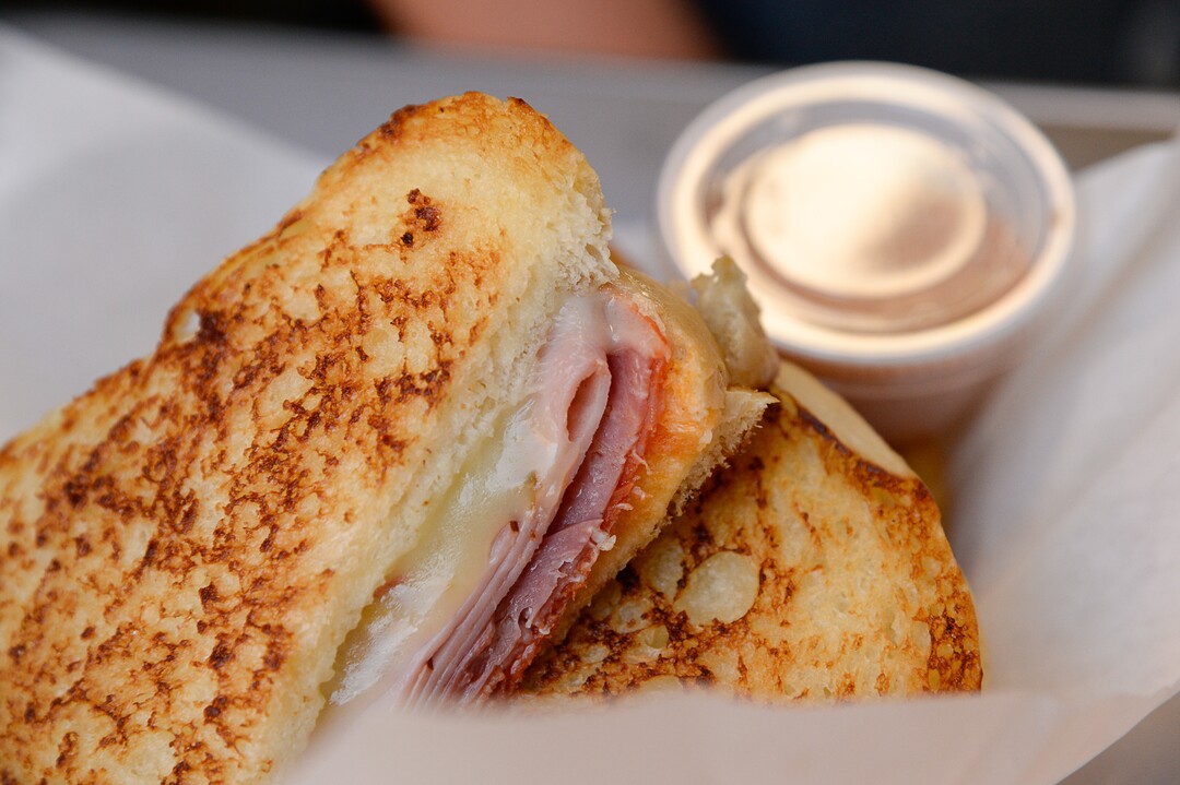(Francisco Kjolseth  |  The Salt Lake Tribune)  An Italian melt from the Traditions Mobile Cafe awaits a customer during Trolley Square Food Truck Night on Wednesday, July 17, 2019. Three of the vendors that showed up, along with four others, will vie for the title of Best New Food Truck on Aug. 3 at the Food Truck and Brewery Battle at The Gateway.