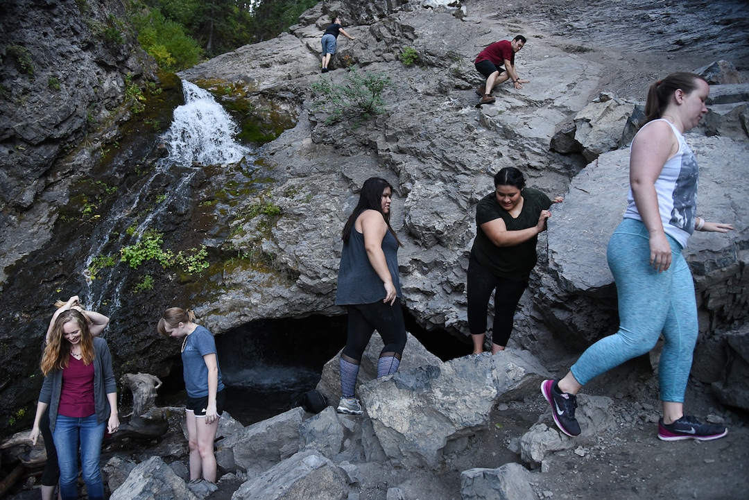(Francisco Kjolseth  |  The Salt Lake Tribune)  The popular Donut Falls in Big Cottonwood Canyon draws the crowds on Friday, Aug. 31, 2018.